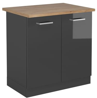 Vicco Armario bajo para Fregadero R-Line, Antracita Alto Brillo, 80 cm, ET Roble