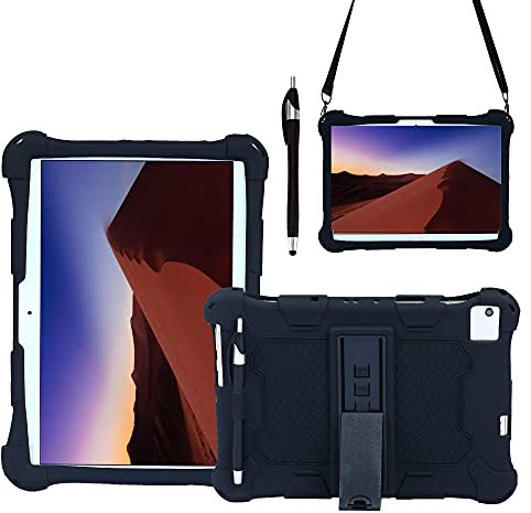 LAHDFKAJ Tablet-Hüllen Tablet-Hülle Compatible with Huawei MediaPad M5 Lite 10,1 Zoll, weiche und leichte Silikon Stoßfeste Drop-Schutzabdeckung mit Kickstand- und Schultergurt Tablet-PC-Hülle(Black)