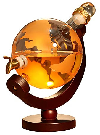 Set decanter for whisky Globe, capacità 2000 ml con rubinetto oro/argento, decanter for vino in vetro spesso(Gold)