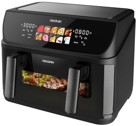 Cecotec Friggitrice ad Aria 10L - Air Fryer, Cecofry&Grill Duoheat 10000. 2800W, Doratura Perfetta e Sapore Griglia su Carni, 4 Resistenze, Parete Divisoria Mobile, Temperatura Duale, 10 Menu
