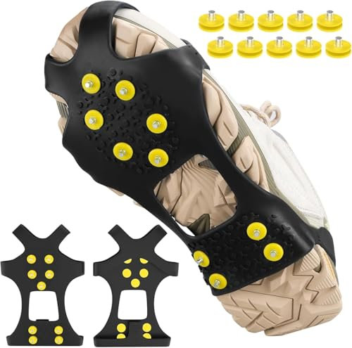 Steigeisen für Bergschuhe, Edelstahl Ice Klampen Steigeisen, Anti Rutsch auf EIS und Schnee für Wandern Klettern Bergsteigen Eisfischen im Winter (6 Zähne: Schwarz M)