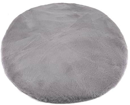 heimtexland Flauschiger Fellteppich Rabbit Hochflor Teppich Hasenfell-Imitat 90 cm rund Bettvorleger Schlafzimmer Deko-Fell Wohnzimmer Spielteppich Kinderzimmer Typ917 - grau