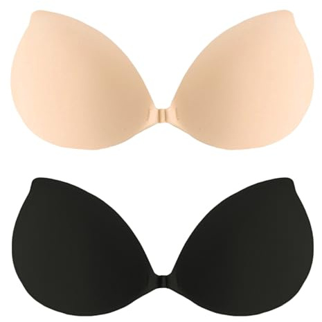 LEYBDER Stick on Bra Backless Invisible Sticky Bra Push up Strapless Women's Adhesive Bras Ladies Backless Strapless Bras Large Breasts Push up Sticky for Backless Dresses, Wedding, Party