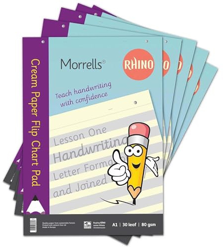 Rhino/Morrells A1 Flip Chart Cream Paper Pad, 60 Page/Alternating Shaded and Plain Ruling, 5 Pack, 30 Leaf, Office & School Stationery Supplies