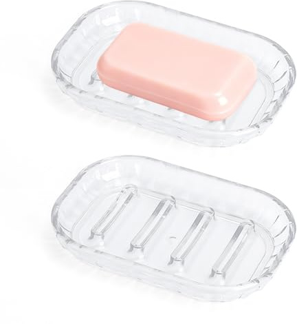 2 Stück Seifenschale Kunststoff, Transparent Seifenschale,Seifenschalen mit Ablauf, Seifenhalter Dusche, Seifenablage Waschbecken, Seifenhalter Ohne Bohren,Soap Holder Set für Badezimmer Spüle Küche
