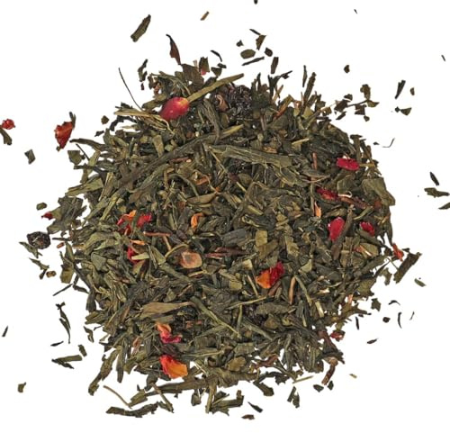 Schrader | Grüner Tee Gute Laune aromatisiert | Sencha mit Ananas, Papaya, Korinthen, Erdbeeren und Rosenblüten | 125 g loser Tee
