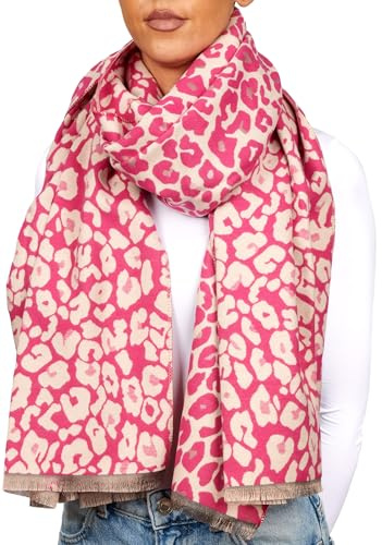 BRUBAKER Cashmirillo Damen Schal mit Leoparden Muster - 70 x 200 cm | Warm, Kuschelig und Oversized - Leo Damenschal für Herbst und Winter - Herbstschal Winterschal mit weichem Kaschmir-Gefühl