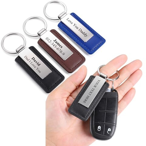 Lpraer Auto Schlüsselanhänger mit Name Nummer Gravur aus Metall PU-Leder Schlüsselbund Autos Motorrad Zubehör Personalisierte Geschenke für Männer Frauen