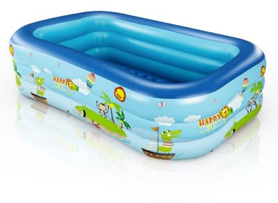 1.5m Inflatable Kids Swimming Pool, 3-Layer Thickened Paddling Pool with Printed Design, Soft Bubble Bottom, Family Backyard Pool for Toddlers & Children