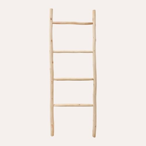 KEYHOME - Échelle décorative en bois naturel - Meuble polyvalent H 150 x 45 cm
