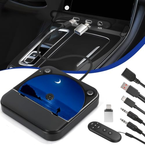 Lettore CD Portatile per Auto, Lettore CD Esterno Universale Portatile | Porta USB e AUX, Telecomando Aggiuntivo, con Custodia Antipolvere, Compatibile con Auto Android, Laptop, TV, Computer