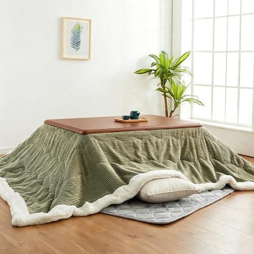 Kchsdool Kotatsu-Tisch aus Massivholz, niedriger Schreibtisch mit Heizung, japanischer Wärmetisch für 4 Personen, ESS-, Arbeits- und Spieltisch für das Wohnzimmer(Brown,120cm)