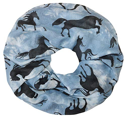 thb Richter Damen/Herren Schlauchschal Pferd Rundschal Loopschal Pferde Horse Schal Loop Halstuch Vintage Blau Grün Grau (Blau)