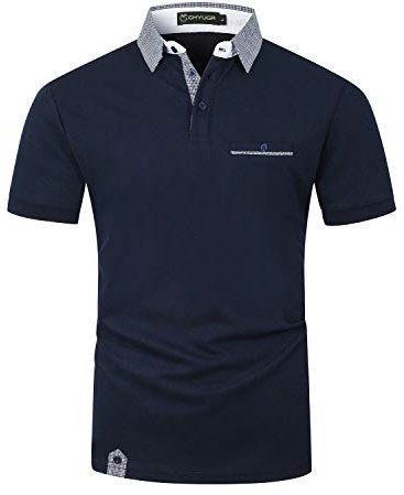 GHYUGR Men's Short Sleeve Polos with Classic Plaid Splice Golf Polo Shirts S-2XL,Blue 1,L