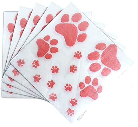 Happium 20 Pieces Puppy Paw Print Napkins, Puppy Paw Party Napkins Disposable Animal Pink Paw Print Tableware Dinner Napkin for Dog Pet Paw Birthday Party Supplies