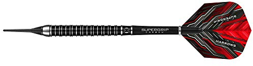 Harrows SUPERGRIP Ultra 90% Wolfram-Dart-Set mit weicher Spitze. Erhältlich in 18 g, 21 g, 22 g – inklusive Supergrip-Carbonschäfte, Supergrip-Flights und Reiseetui (21g)