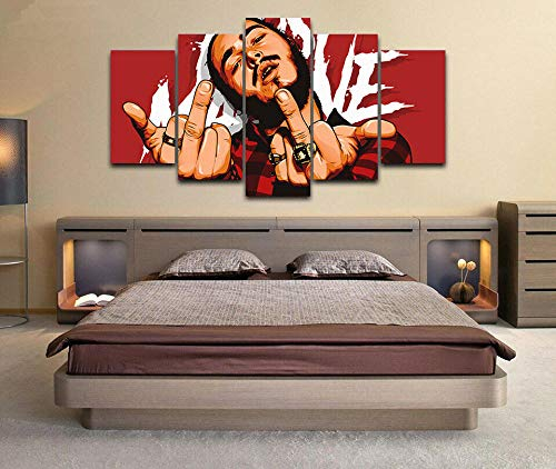 Myrdsio Kunstdrucke Gemälde 5 Teilig Leinwand Drucke,Wand Für Zuhause Malerei Wohnzimmer Wohnung Deko Modulare Bilder Post Malone Digitale Kunstmusik Hd Gedruckt Poster,Mit Rahmen