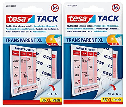 tesa Tack doppelseitige Klebepads XL, transparent, 36 Pads (36 pcs | 2 Stück)