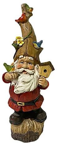 ZHISHIMEIM Lustige Gartenzwerge Statue Gartenfigur Handheld Vogelhaus,Der Eine Vogelhaus-Statue-Harzdekoration Hält Gartenzwergdekoration Im Freien