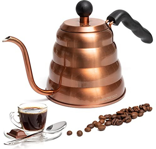 Mixpresso Gooseneck Pour Over Coffee Kettle, Barista Pour Control Design For Coffee and Tea, High-Grade Stainless Steel 1.2 Liter (40 OZ) Drip Coffee Induction Cooker , Copper Stovetop Kettle