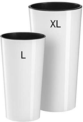 MELTOM Blumenkübel Rund Hochglanz Slim Blumentopf Pflanztopf mit Herausnehmbaren Einsatz (Weiß, L + XL)