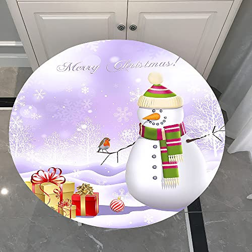 Morbuy Noël Fête Rondes Nappes avec Bord Élastique, Bonhomme de Neige Nappes Anti Taches Lavable, Imperméable Polyester Nappe de Table pour Cuisine Jardin Table (Violet,180cm)