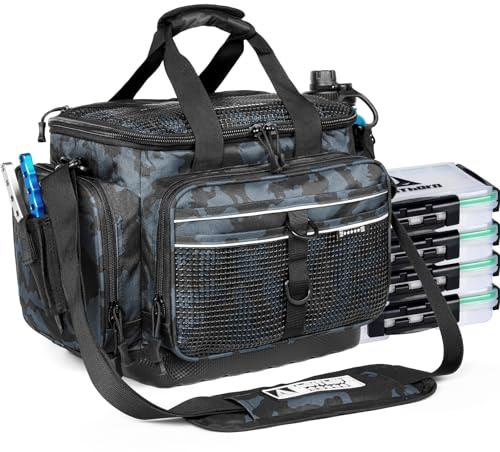 Ghosthorn Waterproof Fishing Tackle Bag with 4 3600 Boxes Lure Organizer