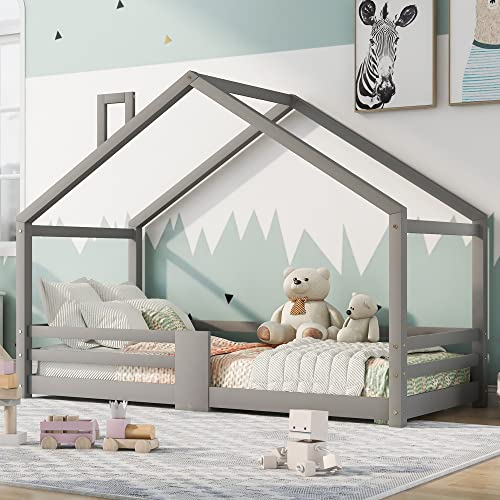 Moimhear Kinderbett, Hausbett 90 x 200 cm, Kleines Hausdesign, Kiefernholz Haus Bett for Kids