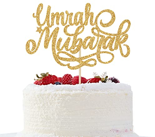 Gold Glitter Umrah Mubarak Cake Topper - Muslim Islam Eid Festival Party Decorations - First Holy Communion, Eid Mubarak Islamic Party Decorations