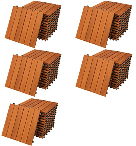Casaria Piastrelle Legno Acacia 55pz Certificato FSC® Mattonelle 5m² ad Incastro 30x30cm Esterno