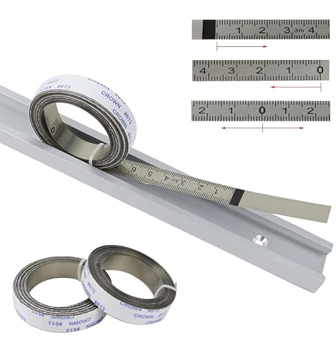 Metrische Lineale, selbstklebende Schienenbänder, für Gehrungssäge, Maßband, Maßstab, Skalenlineal, von links nach rechts, 0-5 m, Silber, 1 Stück