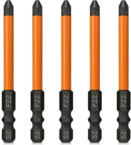 Hakkin PZ2 Impact Screwdriver Driver Bits Set 5Pcs 75mm Pozidriv POZI Heavy Duty 1/4” Hex Shank Pozidriv Drive Bit Cross Screw Driver Power Drill Bit Compatible with Dewalt Milwaukee Bosh