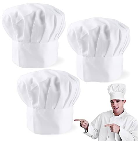 JSMTKJ 3 Stücke Kochmütze Unisex Verstellbare Professionel Kochmütze aus Poly Baumwolle für Koch Küchenhut Bäcker/Chefkoch Arbeitsmütze für Restaurant Kochen BBQ Backen