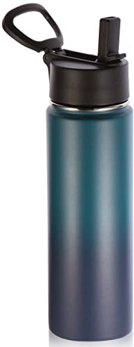 Volhoply 660ml Bouteilles D'eau en Acier Inoxydable avec Paille, Bouteille Isotherme Café Double Paroi avec Couvercle Sans BPA, Bottle Réutilisable en Métal Étanche pour Sport, enfant, Cadeaux