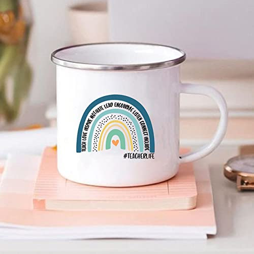 Tazas de camping personalizadas / Taza de esmalte impresa personalizada con el maestro del arco iris Tazas de agua de café retro creativas Tazas de bebida de postre Taza de leche Tazas con asa Vaso