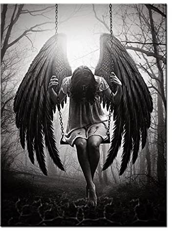 DIY 5D Diamant Malerei Kit Engel Teufel Diamond Painting Full Groß Kristall Strass Stickerei Kreuzstich Arts Craft Gemälde Malen nach Zahlen für Wanddekoration 30x40cm/12x16inch