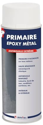 Metaltop - Primaire Epoxy Metal - Blanc pur - RAL 9010 - Bombe 400 ml - Sous-couche antirouille à forte adhérence pour métaux courants
