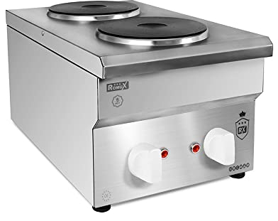 Romux® Cocina Industrial Eléctrica 2 Fuegos de 30x50 cm Sobremesa Vertical Acero Inox con Regulador de Temperatura y Termopar | Hornillo Eléctrico | Hostelería - Restaurantes y Bares