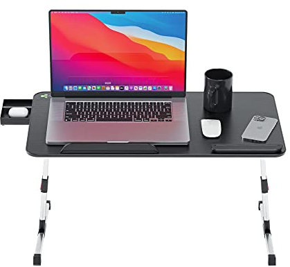 Fulmers Laptoptisch höhenverstellbar mit 5 Stufen - Tablet- & Laptop-Tisch klappbar mit Kleiner Schublade - Notebook Halterung für Bett, Couch, Sofa