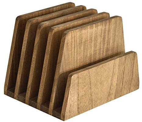 KIRIGEN Desk File Sorter Wood Document Holder 5 Slots Desktop Organiser Stand Rack for Magazine, Document, letter, laptop Home Office Stationery Supplies (5KWJJ-DBR)