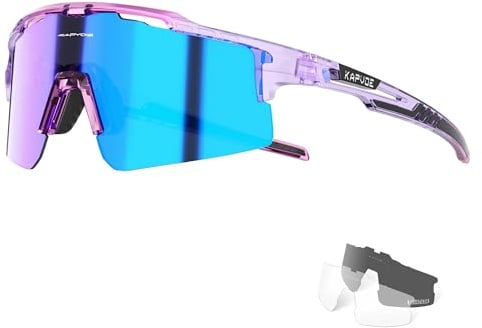 KAPVOE Polarisierte Fahrradbrille mit 3 Wechselgläsern für Herren Damen, TR90 Sportsonnenbrille mit X-VYSN HD mit UV400 für Rennrad, MTB, Gravel & Laufen, K75