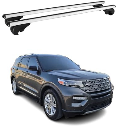 OMAC Dachträger für Ford Explorer 2020-2026 Aluminium 2 Stangen Silber | TÜV/DIN 75302:2019 geprüft, Abschließbar, bis 75 kg Traglast, Querträger, Grundträger