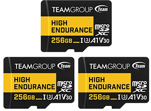TEAMGROUP THUSDX256GIV3065 High Endurance Micro SDXC UHS-I U3 V30 4K 100MB/s (Designed for Monitoring) (3-Pack)