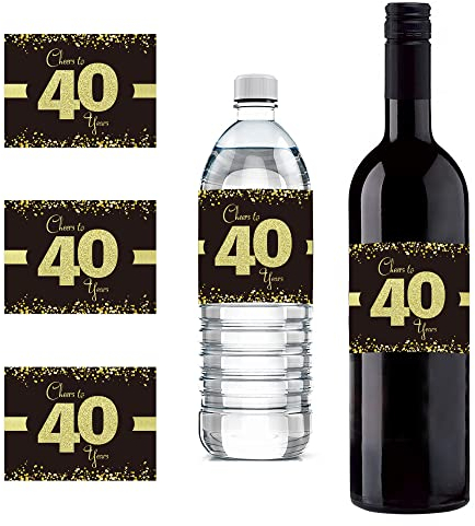 Sumerk 24 Pcs 40th Birthday Bottle Labels Cheers to 40 Years Stickers 40th Happy Birthday Gift Idea Decorations 40th Sticker for Birthday/Wedding Party