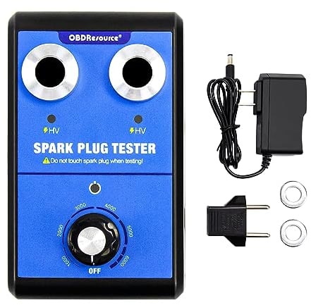 Spark Plug Tester, Dual Holes Automotive Engine Ignition Coil Tester 0 bis 6000RPM Einstellbare Arbeitsfrequenz Auto Motorrad Spark Testers Tool für 12V Benzin Fahrzeuge Zündkerze Sockel