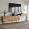 Mueble de TV de 129 cm a 200 cm de Largo Regulable, con diseño de Madera y mármol, Patas de Metal, Color Negro y Natural