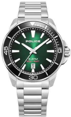 Police Thornton Uhr für Herren in der Farbe Silber mit Armband aus Edelstahl, Wasserdichtigkeit: 5 bar, Gehäusedurchmesser: 43 mm, PEWJH0021401
