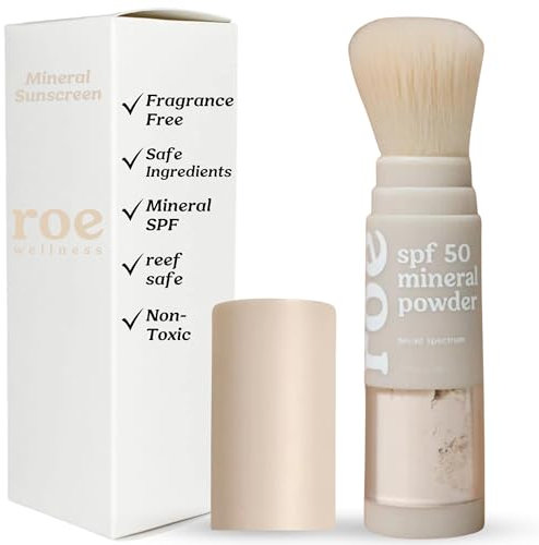 Roe Wellness - Poudre de protection solaire minérale avec brosse Spf 50 pour enfants, adaptée aux falaises, facile à appliquer pour les enfants, les bébés et les parents