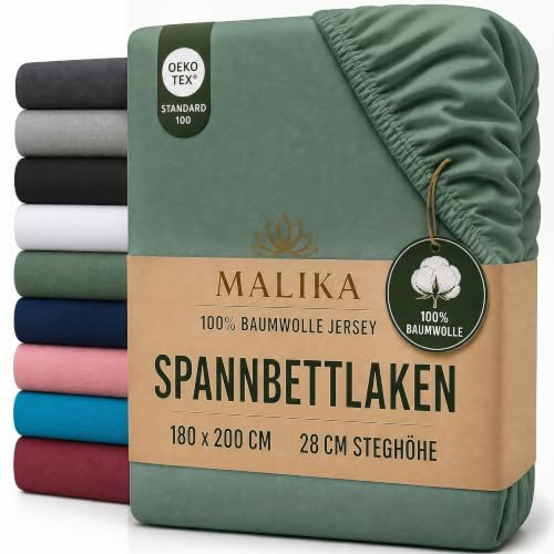 MALIKA® Spannbettlaken 140x200cm - 160x200cm Baumwolle Bettlaken Jersey Betttuch Spannbetttuch Laken - Matratzenhöhe bis 28 cm