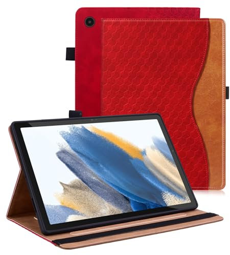 Vkooer Funda para Samsung Galaxy Tab A8 10.5 Pulgada 2022/2021 Carcasa PU Cuero [Auto-Sueño/Estela] SM-X200/X205/X207 Flip Case Cover con Ranura para Tarjetas y Función de Soporte - Rojo